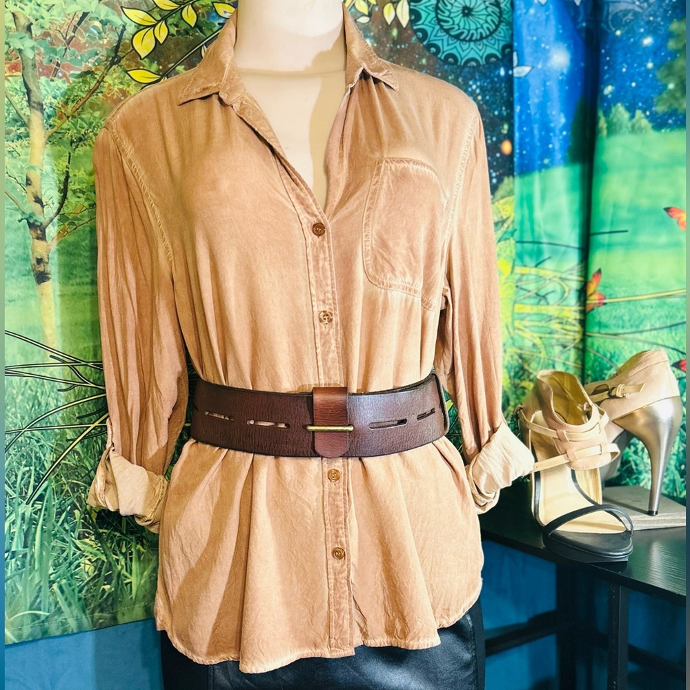 Velvet Heart Faux Suede “Look” Tan Button Down Shirt: NWOT’s